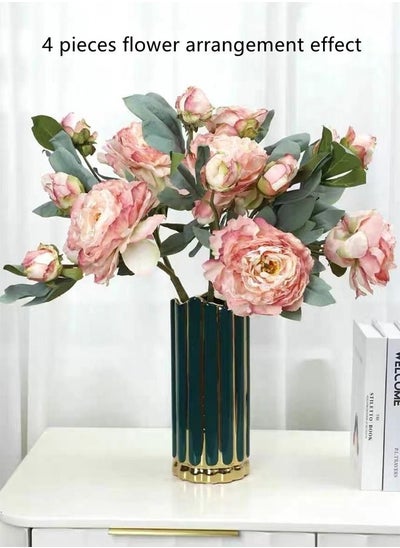 اشتري 2-Piece Artificial Peonies 3 Head Silk Peony Fake Flower Pink/Green 64 cm في الامارات