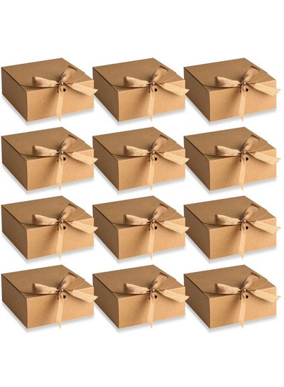 اشتري 12 Pcs Gift Boxes With Lids 4.5" X4.5"X2" Present Boxes Square Gift Box With Champagne Wrap Ribbons Gift Wrap Boxes For Birthday Wedding Party Christmas Chocolate Candy (Brown) في الامارات