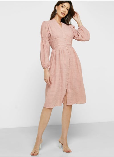 Buy Puff Sleeve Textured Dress in Saudi Arabia