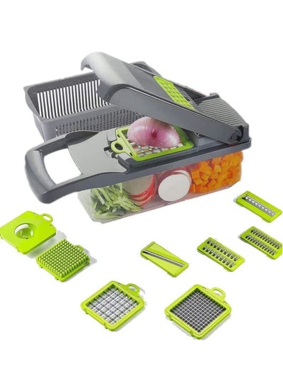 Buy Mandoline Slicer with Colander Basket and Container Vegetable Chopper with 7 Interchangeable Blades l Durable Cutter Chopper Slicer and Grater in UAE