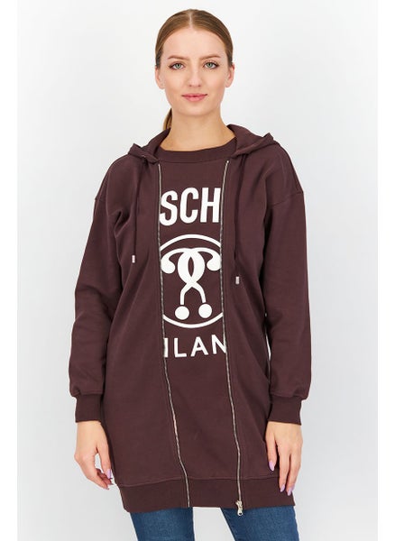 Buy Women Hooded Long Sleeve Graphic Sweatshirt, Maroon in Saudi Arabia