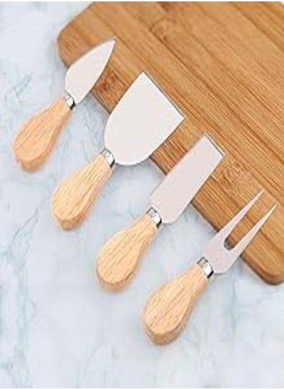 Buy Cheese Knife Set of 4 Pieces Stainless Steel Wooden Handle Cheese Knife Set, Cheese Cutter, Pizza Cutter Fork, For Butter & Candy & Cheese Salad in Egypt