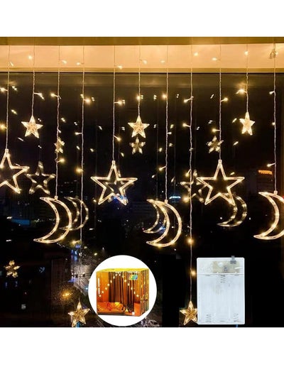 Buy 3.5M Decorative Starry String Curtain Ramadan Lights Moons and Stars LED Night Light for Ramadan Home Decoration Party, Battery Box Powered (Warm White) With 8 Modes Setting Including Battery in UAE