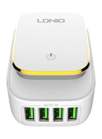 Buy LDNIO A4405 Fast Wall Charger With Four USB Ports And Lightning Cable - White in Egypt