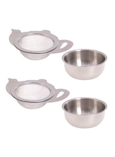 Buy 2 Pieces Tea Strainers with Drip Bowl Fine Mesh Stainless Steel Tea Filter with Handle Reusable Tea Interval Diffuser for Loose Leaf Coffee Herbal Spice Juice Filter Silver in Saudi Arabia