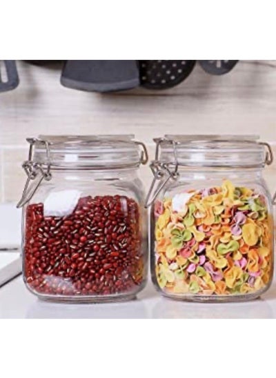 اشتري Clear Glass Airtight Clip Jar With Glass Lid 500Ml 11X11 X 10 Cm Set Of 6  Pieces في الامارات