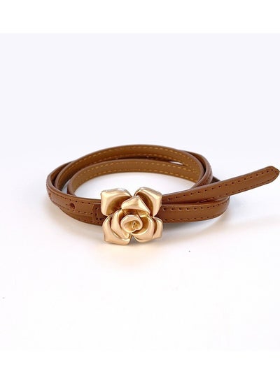 Buy New Rose Metal Buckle Fashion Versatile Genuine Leather Waist Slim Fit Casual Belt in Saudi Arabia