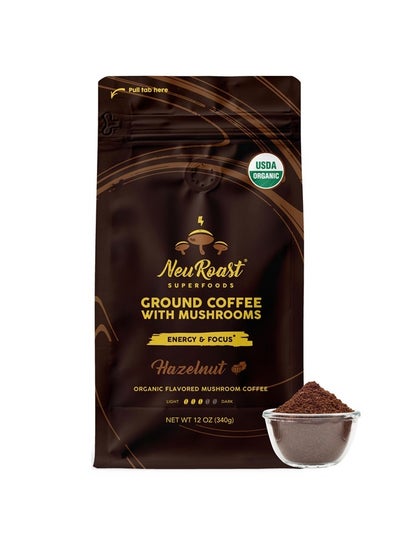 اشتري Organic Ground Mushroom Coffee by NeuRoast - Hazelnut Flavor | Low Acid, Smooth Taste | Premium Coffee with 5 Superfood Mushrooms - Nootropic Blend for Cognitive Support (Energy & Focus) في الامارات