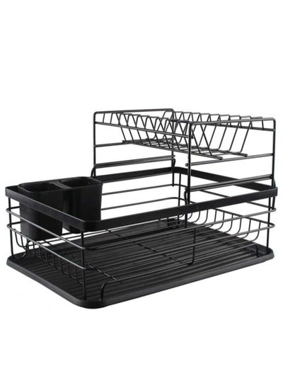 اشتري Black Dish Drying Stand Over Sink 2 Tier Large Capacity Organizer Rack for Kitchen with Utensil Holder Plate Stand Holder في الامارات