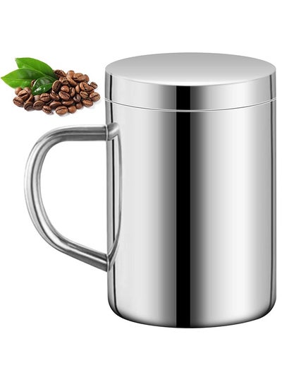 اشتري Stainless Steel Double Coffee Mug, Double Insulated Mug with Lid and Handle, Tea Mug, Double Vacuum Insulated, For Coffee/Milk/Juice Tea, 400ml Cups في السعودية