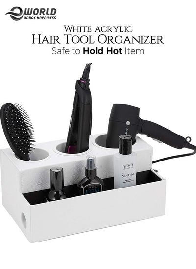 Buy White Acrylic Bathroom Countertop Hair Tools Organizer for Makeup Accessories Hair Straightener and Dryers in UAE