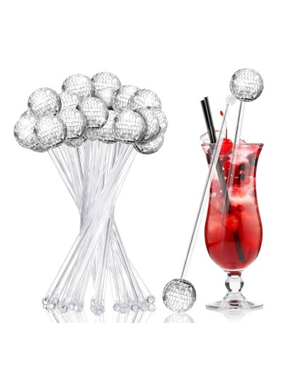 Buy 24 Pcs Disco Balls Cocktail Stirrers, Plastic Round Top Swizzle Sticks, Cake Pops Mirror Ball Coffee Beverage Stirrers for Home/Bar/Coffee Shop Use/Cafe (Transparent) in UAE