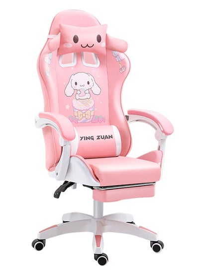 Buy Gaming chair computer chair home reclining dormitory chair cartoon swivel chair comfortable sedentary office chair ergonomic chair (pink) in UAE