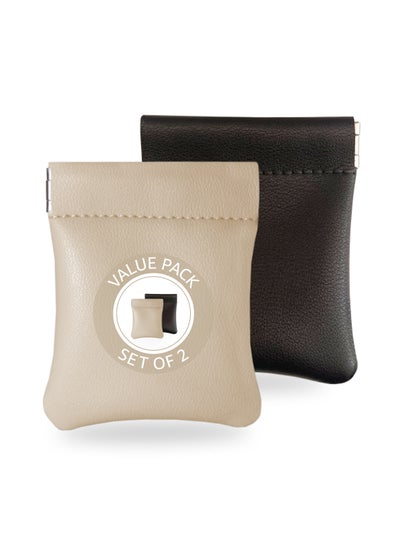 اشتري Leather Coin Holder Pouch (Black and Cream) في الامارات