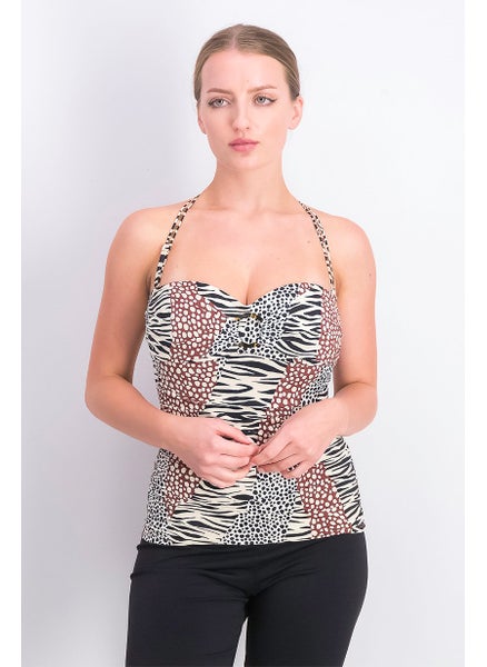 Buy Women Animal Print One Piece Swimsuit, Black and Brown and White in Saudi Arabia