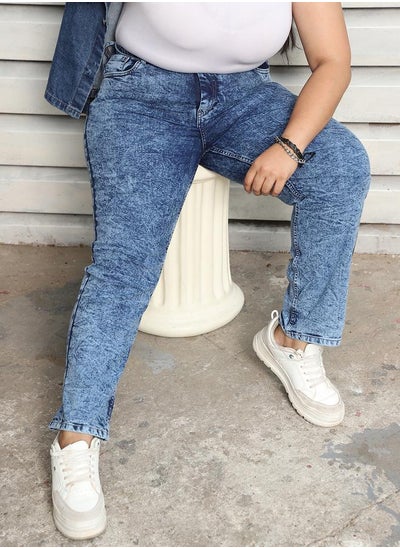 Buy Plus Size Slim Fit High Rise Faded Jeans in Saudi Arabia