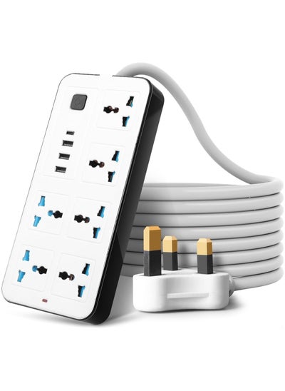 Buy Sprinters - Universal Extension Socket | 2 Meter Wire | 6 AC Outlets | 3 USB Ports | 1 USB-C Port | UK Plug 3 Pin Socket Outlet | Surge Protector Power Strip for Home, Office, and Electronics in UAE