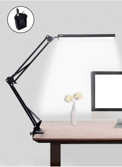 Buy LED Desk Lamp, Adjustable Swing Arm Lamp with Clamp, Eye-Caring Reading Light, 10 Brightness Levels, 3 Lighting Modes, Memory Function Lamps for Home Office Adapter in UAE