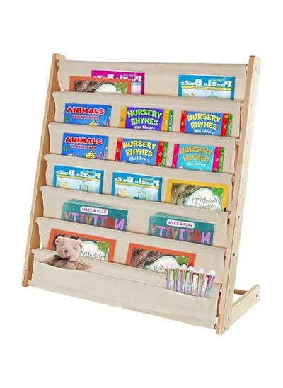 Buy Kids Bookshelf with Deep Sleeve Storage, 6-Tier Natural Wood Kids Book Rack Storage Baby Bookcase Organizer Magazine Rack Toddler Book Shelf Organizer for Bedroom Playroom Toy Storage in UAE