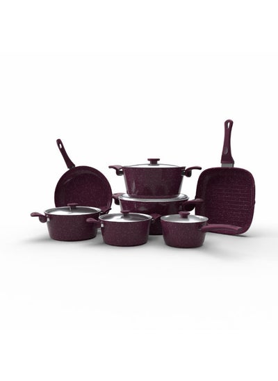 Buy Top Chef Granite Set Of 12 (Pots 16/22/26/30 - Grill 30 - Casserole 18) Burgandy in Egypt