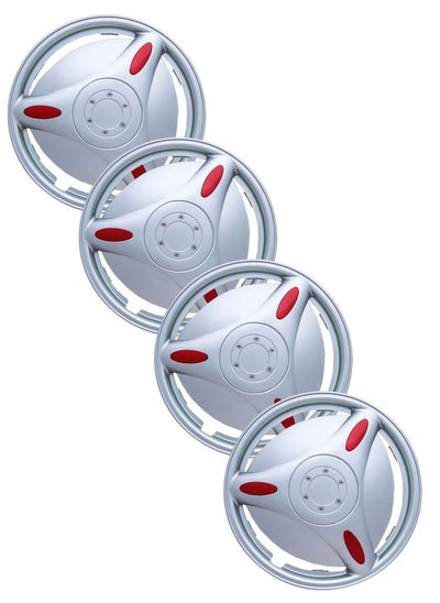 Buy Pack of 4 EM-3050 Taiwan Wheel Cover| 13" Inch | Chrome Red Universal Nested Style in UAE