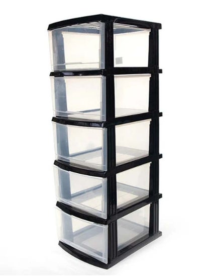 Buy Plastic storage drawers of 5 clear drawers with black frame  124*42*34 cm in Saudi Arabia