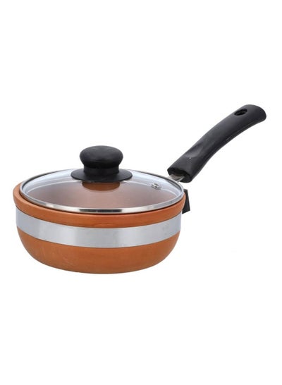 Buy Traditional Cookware Clay Sauce Pan With Glass Lid Omcp6019 1L in UAE