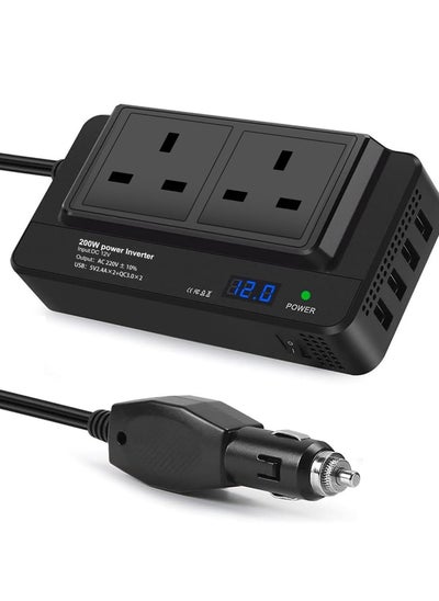 Buy 200W Car Voltage Converter Inverter, DC 12V to AC 230V with 2 Sockets and 4 USB Ports, Fast Charging Car Charger with Cigarette Lighter Plug for Business Trips and Vacation in UAE