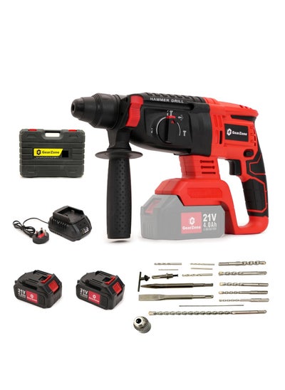 Buy GearZone Cordless Electric Hammer Drill, 21V High Power, With 17 Pieces Accessories Bit Set In Toolbox For Metal, Concrete & Wood Drilling, With 2PCS Lithium Batteries in Saudi Arabia