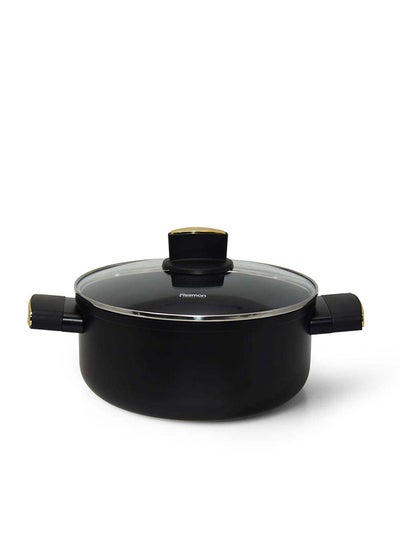 Buy Stockpot Paula 20X9.0 Cm  2.65 Ltr With Glass Lid With Induction Bottom Aluminium multipurpose Soup Pot Stewpot Simmering Boiling For Kitchen L30.5Xw21Xh15.5Cm - Black in UAE