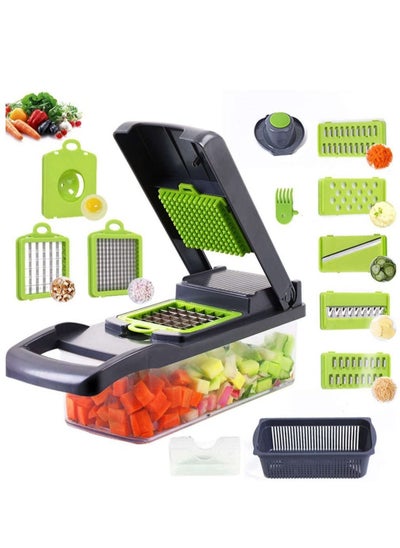 Buy Vegetable Chopper Food Chopper Slicer Veggie Chopper Grater Multifunction with Handle Multi Blade Kitchen Food Vegetable Chopper Cutter with Container Drain Basket for Fruit Onion Potato in UAE