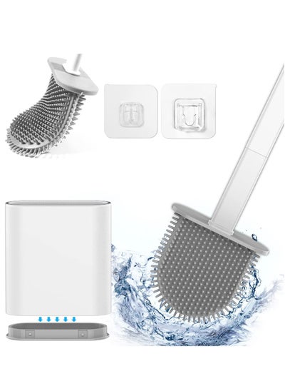 Buy Premium Silicone Toilet Brush Bathroom Holder Set - Durable and Long Lasting Odor-Reducing TRP Brush Head With Soft and Gentle Bristles in UAE