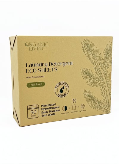 Buy Laundry Detergent Eco Sheets, Fresh Forest Scent up to 100 Loads (50 Sheets), 3 in 1 Eco-Friendly Laundry Detergent Sheets,  Plant Based Plastic-Free and Hypoallergenic in UAE