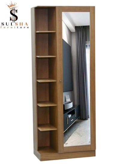 Buy Modern Wooden Wardrobe Cupboard with Shelf and Mirror in UAE