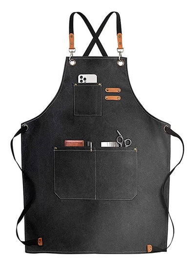 Buy Chef Apron,Cross Back Apron for Women and Men,Cotton Canvas Apron with Adjustable Straps and Large Pockets,Kitchen Cooking Baking Hairstylist Bbq Woodworking Welding Carpenter Work Bib Apron Black in Saudi Arabia