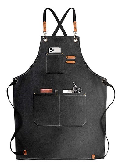 Buy Chef Apron,Cross Back Apron for Women and Men,Cotton Canvas Apron with Adjustable Straps and Large Pockets,Kitchen Cooking Baking Hairstylist Bbq Woodworking Welding Carpenter Work Bib Apron Black in Saudi Arabia