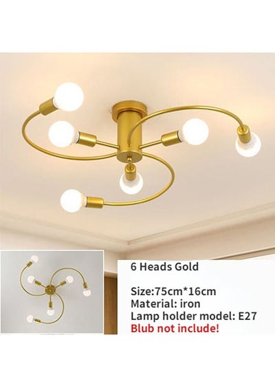 Buy Mid Century Sputnik Chandelier 6-Lights, Industrial Semi Flush Mount Ceiling Light Fixture, Gold Modern Ceiling Lamp for Kitchen Farmhouse Dining Room Bedroom Foyer (Bulbs NOT Included) in UAE