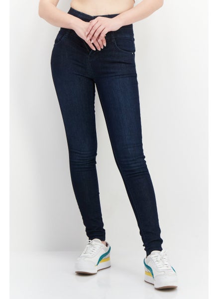 Buy Women Slim Fit Dark Stretchable Denim, Navy Blue in UAE