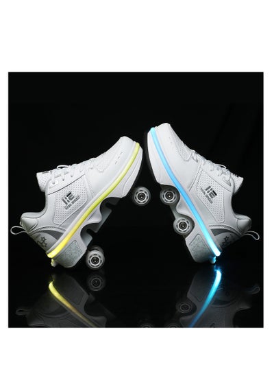 اشتري USB Charging LED Flash Walking Shoes Boys And Girls Children Roller Skates White في السعودية