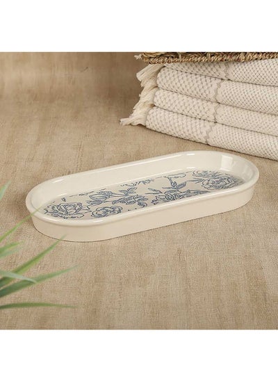 اشتري Florina Ceramic Bathroom Tray, White & Blue في الامارات