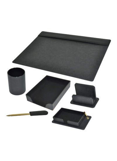 اشتري FIS 6 Pieces Executive Desk Set Italian PU, Black Color - FSDS181BK في الامارات