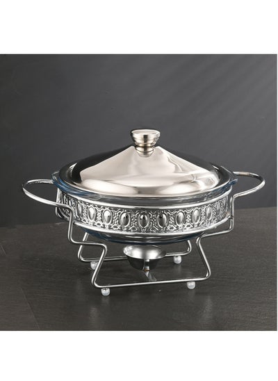 Buy Round Buffet Chafing Dish, 2L Stainless Steel Chafing Dish Buffet Chafer Set, Food Warmer with Glass Food Pan, Fuel Holder and Lid for Buffet, Weddings, Parties(Color : Silver) in Saudi Arabia