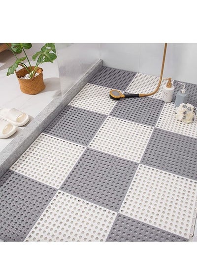 Buy 12 Pack Interlocking Non Slip Drainage Floor Tiles, 11.8 X Inch Soft PVC Bath Shower Mat with Suctions Cups, Holes for Bathroom, Kitchen, Pool, Wet Areas in UAE