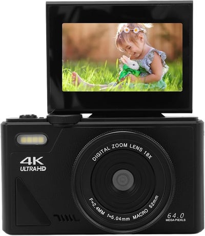64MP 4K UHD Vlogging Camera with 3 Inch Flip Screen 18X Digital Zoom ...