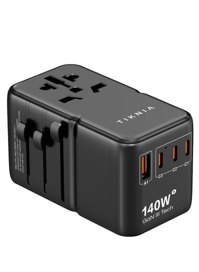 Buy TIKNIA 140W Overseas Power Conversion Adapter, GaN III Technology with 1 USB-A & 3 Type C, UK/EU/US/AUS/JP Worldwide, Fast Charging for iPhone, MacBook Pro, Vision Pro, (Charging Cable 240W Included) in UAE