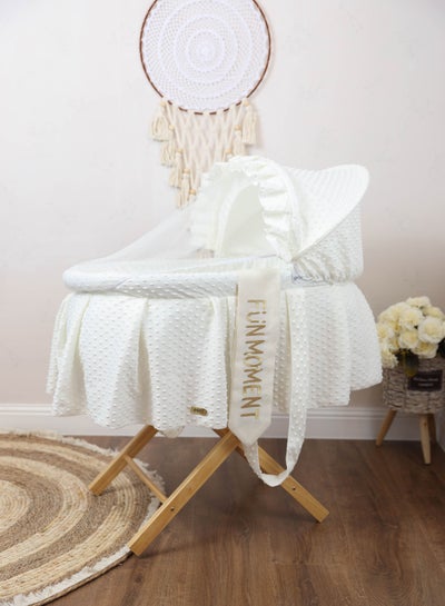 Buy Moses Basket Off-White Color with Foldable Wooden Stand in Saudi Arabia