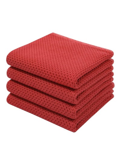 Buy MahMir 100% Cotton Waffle Weave Kitchen Dish Cloths, Waffle Tea Towels Ultra Soft Absorbent Quick Drying Dish Towels, 34x34 CM , 4-Pack. (Red) in UAE