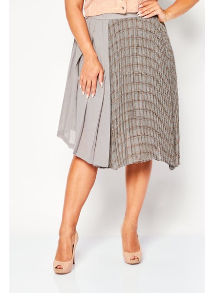 اشتري Women Two-Tone Midi Skirt, Grey Combo في الامارات