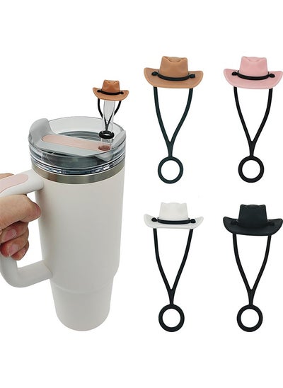 Buy 4 Pack Silicone Cowboy Hat Straw Covers Cap Compatible with Stanley Cup 30 40 oz, Cute Funny Tumbler Straw Topper Accessories for Man & Woman Gift in Saudi Arabia