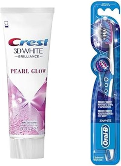 اشتري Crest 3D White Brilliance Pearl Glow Toothpaste, 75 ml With Oral-B 3D White Pro-Flex Luxe 38 Soft Manual Toothbrush, MultiColor في مصر